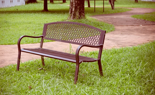 Wooden park bench at the public park image — Stock Photo, Image