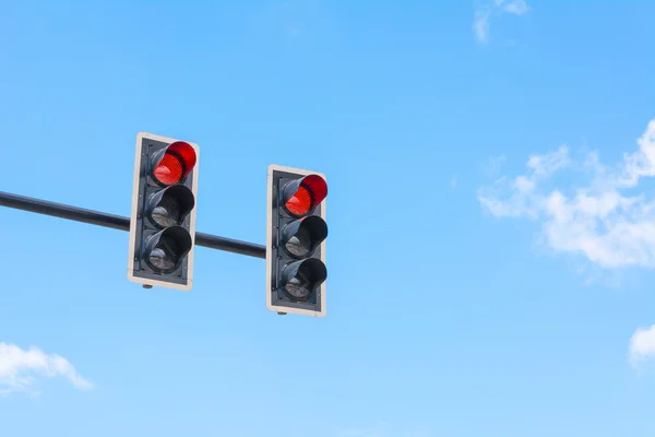Bilden Trafikljus Den Röda Lampan Lyser Symboliskt För Anläggning — Stockfoto