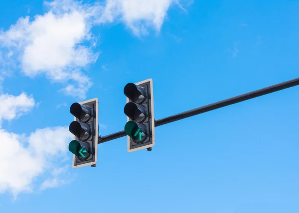 Bilden Trafikljus Den Gröna Lampan Lyser Symboliska För Att — Stockfoto