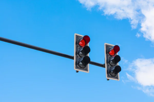 Bilden Trafikljus Den Röda Lampan Lyser Symboliskt För Anläggning — Stockfoto