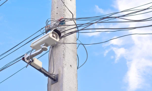 Image of cctv camera on electric pole — Stock Photo, Image