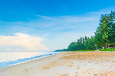 mavi deniz ve bulutlu mavi gökyüzü ele.