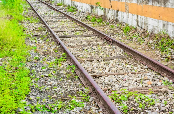 Close Train Track Spike Wooden Railroad Tie — Stock Photo, Image