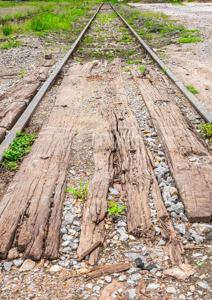 Close Train Track Spike Wooden Railroad Tie — Stock Photo, Image