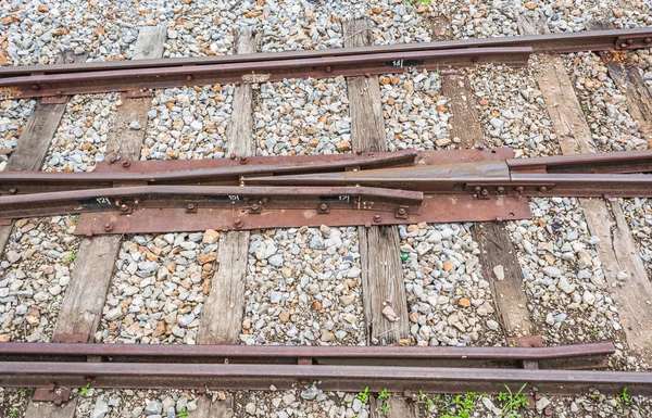 Primer Plano Vía Del Tren Espiga Corbata Del Ferrocarril Madera —  Fotos de Stock