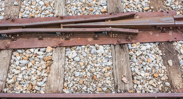 Close Train Track Spike Wooden Railroad Tie — Stock Photo, Image