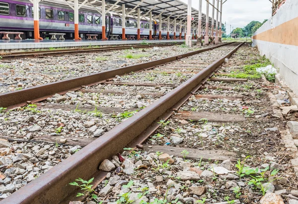 Spoorlijnen reizen via een spoorwegstation — Stockfoto