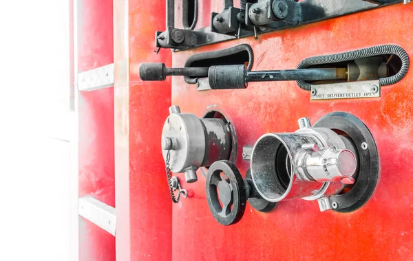 Fire truck close up equipment — Stock Photo, Image