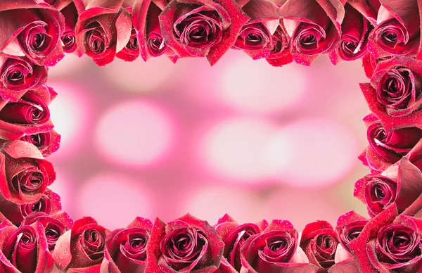 Obraz tła ramki czerwone róże z bokeh. — Zdjęcie stockowe