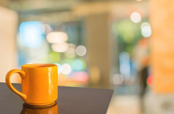 Empty Wood Table Coffee Shop Blur Background Bokeh Image — Stock Photo, Image