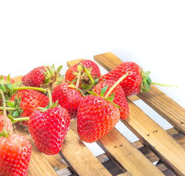 Fresh strawberry on wood table isolated on white background. — Stock Photo, Image