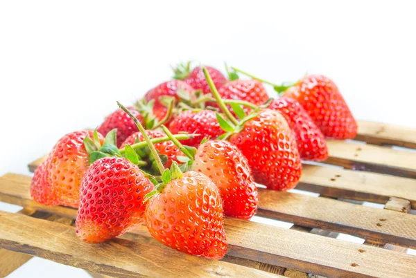 Fresh strawberry on wood table isolated on white background. — Stock Photo, Image