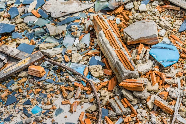 Närbild Textur Bild Små Sten Sten Och Spruckna Kakel Marken — Stockfoto