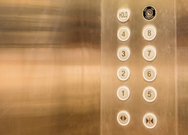 Paslanmaz çelik Asansör paneldeki tuşlar.