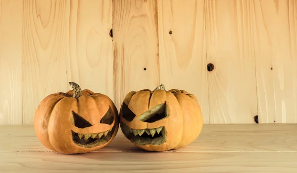 Image Halloween Pumpkins Jack Lantern Wooden Background — Stock Photo, Image