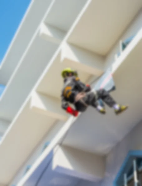 Blur Image Firefighter Practice Rappelling Tall Building — Stock Photo, Image