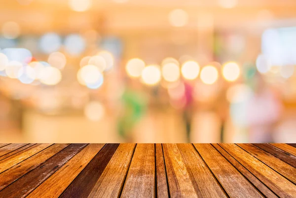 Wazig Beeld Van Houten Tafel Handel Tonen Winkelcentrum Voor Achtergrond — Stockfoto