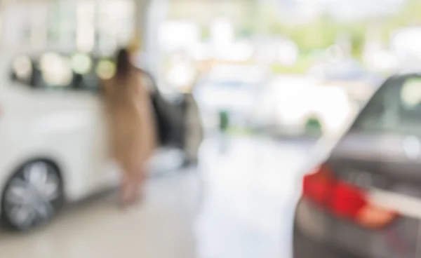 Wazig Beeld Van Commercieel Auto Staan Showroom Van Autowinkel Voor — Stockfoto