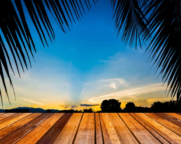 Silhueta tiro imagem de coqueiro e pôr do sol céu em backgrou — Fotografia de Stock