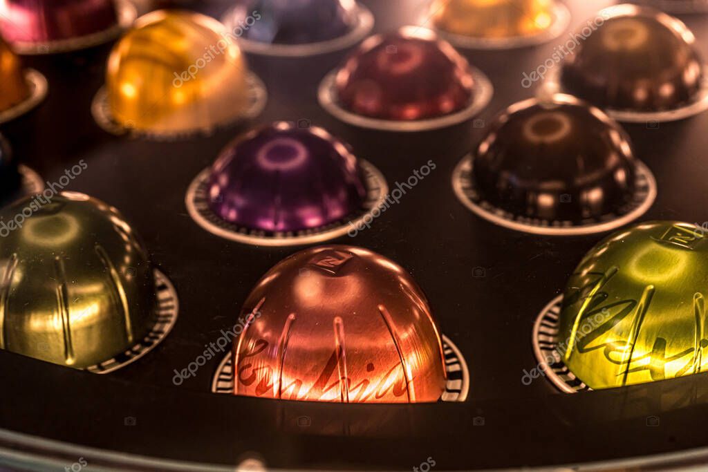 Biarritz France 17.06.2020 Boutique Nespresso in Biarritz, large selection of different tea on the special box