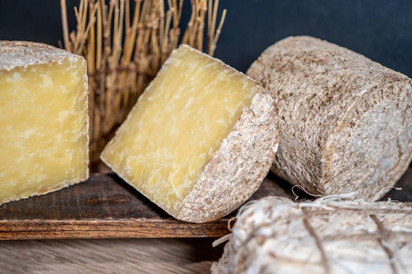 软白色背景的法国奶酪 顶部视图 健康的新鲜营养 天然产品 白色桌子的背景 健康食品背景 — 图库照片