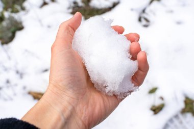 Kış mevsiminde elinde kartopu. 