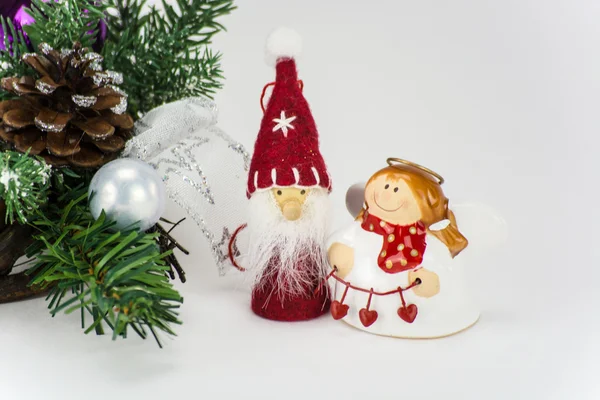 Christmas decoration with Christmas Angel and Santa Claus — Stock Photo, Image