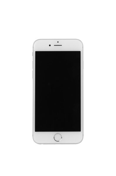 Белый iPhone 6 спереди на белом фоне
