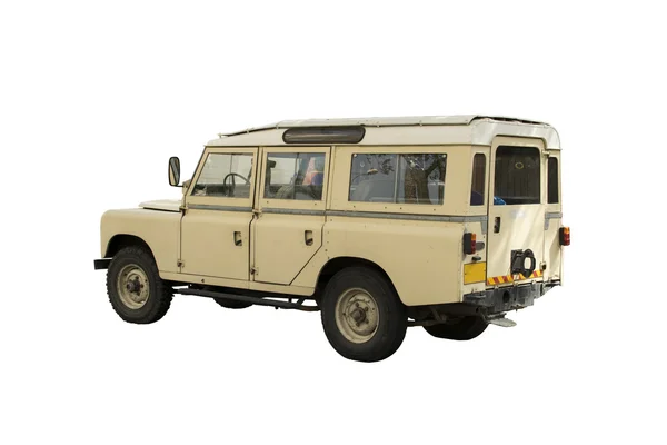 Jeep retro beige 4x4 - con camino para hacer la selección —  Fotos de Stock