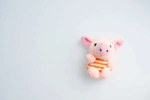 Morbido giocattolo rosa maiale su uno sfondo leggero — Foto Stock