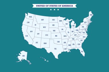Sunumlar ve Tasarımlar için Birleşik Devletler Harita Vektörü Grafik Beyaz ve Tosca. projeniz için
