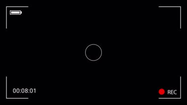 Etkin 'REC' durumu ile dijital video kayıt arayüzü ekranı, geçmişteki zaman sayacı ve minimal koyu arkaplan üzerindeki görüntüleyici çerçeve