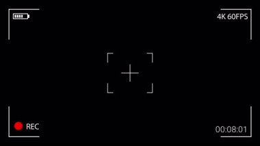 Siyah Ekran 'da 4K 60FPS Ekranı ile Modern Dijital Kamera Kayıt Görüntüleyici Arayüzü, Sinema Video Yapımı ve Film Yapımı Projeleri için İdeal