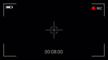 Geçen zamanla aktif bir kayıt oturumu, bir 'REC' göstergesi ve minimalist siyah arkaplan üzerinde bir hedef reaksiyonu gösteren dijital video kamera ekranı