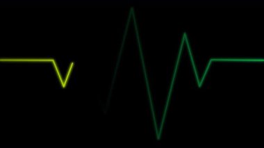 Canlı yeşil ve kırmızı soyut çizgili sanat stilize edilmiş dijital darbeyi tasvir ediyor, enerji, yaşam ve teknolojik ritim kavramlarını karanlık bir arkaplana karşı çağrıştırıyor.