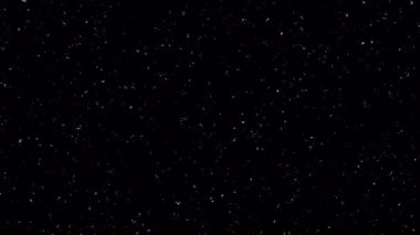 Soyut beyaz parçacıklar siyah bir zemin üzerinde yüzüyor ve parıldıyor, büyüleyici ve dinamik bir görsel etki yaratıyor. Örtüler, arkaplanlar veya hareket grafikleri için mükemmel.