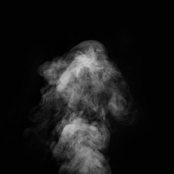 White smoke on black background. Abstract background, design element, for overlay on pictures.