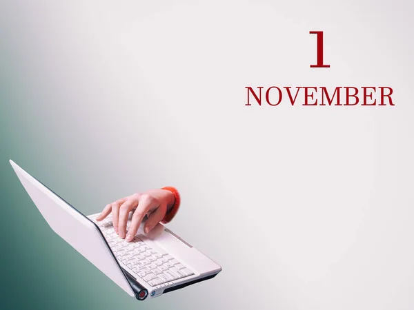 1Th November Hand Typing Laptop Announcement Date Business Meeting Event — Stock Photo, Image