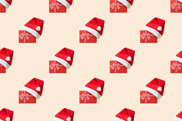 Seamless Pattern Christmas Santa Hat Worn Red Gift 2021 Sail — Stock Photo, Image