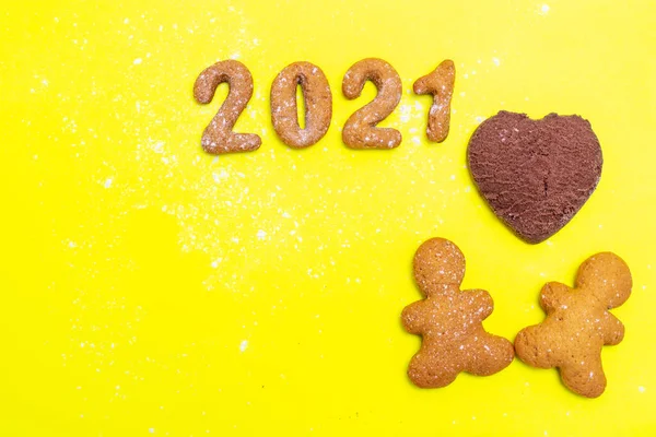 Amor Conceito Família 2021 Biscoitos Caseiros Forma Dos Números 2021 — Fotografia de Stock