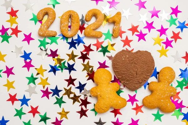 Amor Conceito Família 2021 Biscoitos Caseiros Forma Números 2021 Dois — Fotografia de Stock