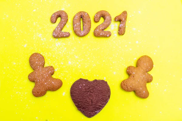 2021 Pan Zenzero Data Biscotti Fatti Casa Sotto Forma Numeri — Foto Stock