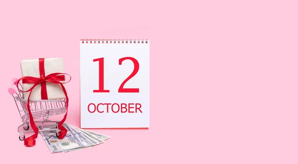 12Ème Jour Octobre Coffret Cadeau Dans Chariot Des Dollars Calendrier — Photo