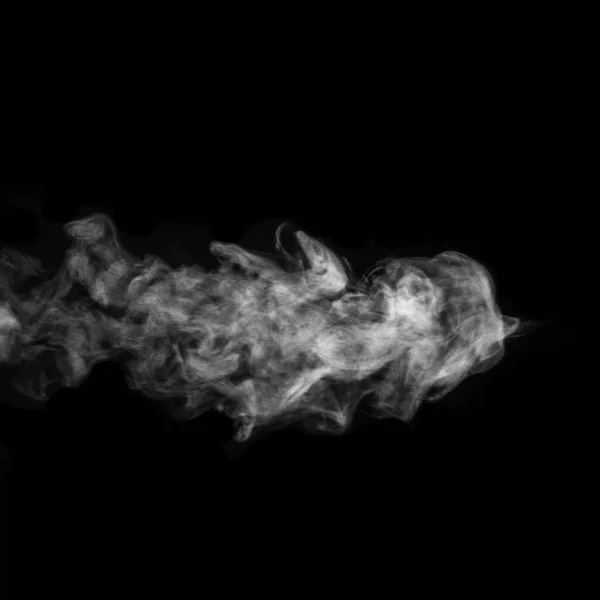 Horizontal curly white steam, fog or smoke isolated with transparent special effect on black background — Stock Photo, Image