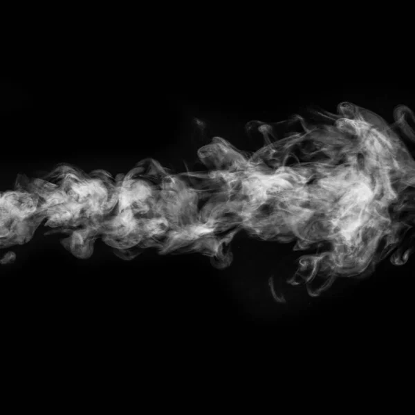 水平卷曲白色蒸汽 雾气或烟雾隔离与透明的特殊效果黑色背景 正方形框架 抽象背景雾或烟雾 为您的图像设计元素 — 图库照片