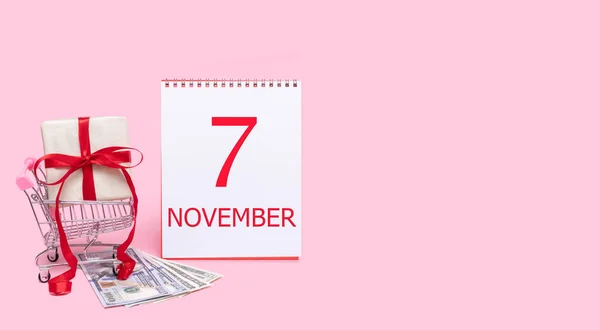 Den November Presentask Kundvagn Dollar Och Kalender Med Datum Den — Stockfoto