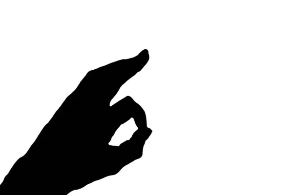Силуэт Черная Тень Руки Показывает Круг Двумя Пальцами Знак Изолирован — стоковое фото