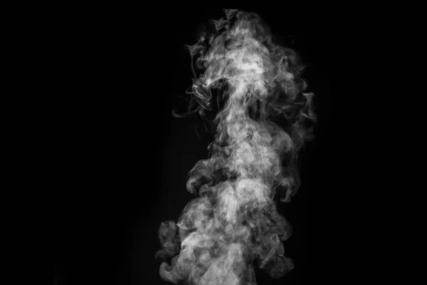 Curly white steam, Fog or smoke isolated transparent special effect on black background. Abstract mist or smog — Stock Photo, Image