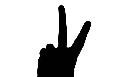 Bir elin silueti ya da gölgesi iki parmağını gösteriyor ya da zafer işareti, başarı ya da playboy işareti.