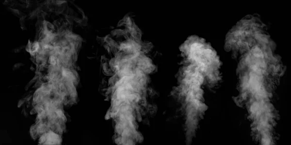 En uppsättning av olika vita ångor, rök på en svart bakgrund för att lägga till dina bilder. Perfekt rök, ånga, doft — Stockfoto